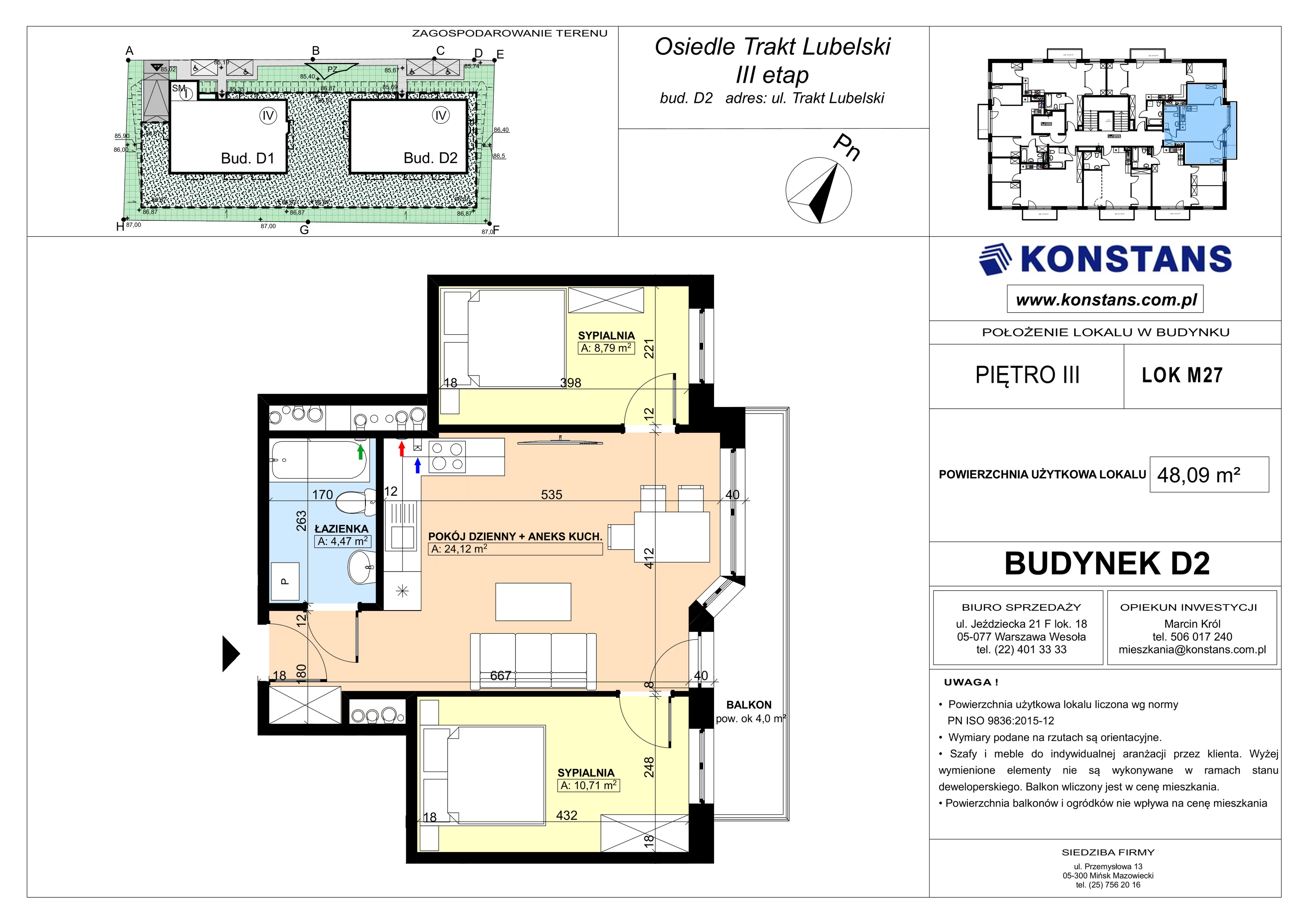 3 pokoje, mieszkanie 48,09 m², piętro 3, oferta nr D2.27, Trakt Lubelski Etap III, Warszawa, Wawer, Zbytki, ul. Trakt Lubelski 181C/181D